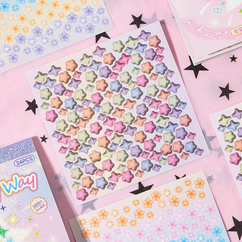 24Pcs/book Cute Die-cut Flash Decorative Stickers Book DIY Scrapbook Phone Case Decoration Collage Material Aesthetic Stationery