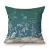 Toile De Jouy Jungle Animals Tiger Giraffe Tiger Crane Birds Navy Blue Greenish Pattern Decorative Pillow Case Car Cushion Cover