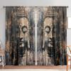 2pcs Solemn Buddha Statue Oil Painting Printed Curtain for Home Decor - Rod Pocket Window Treatment for Bedroom, Office, Kitchen