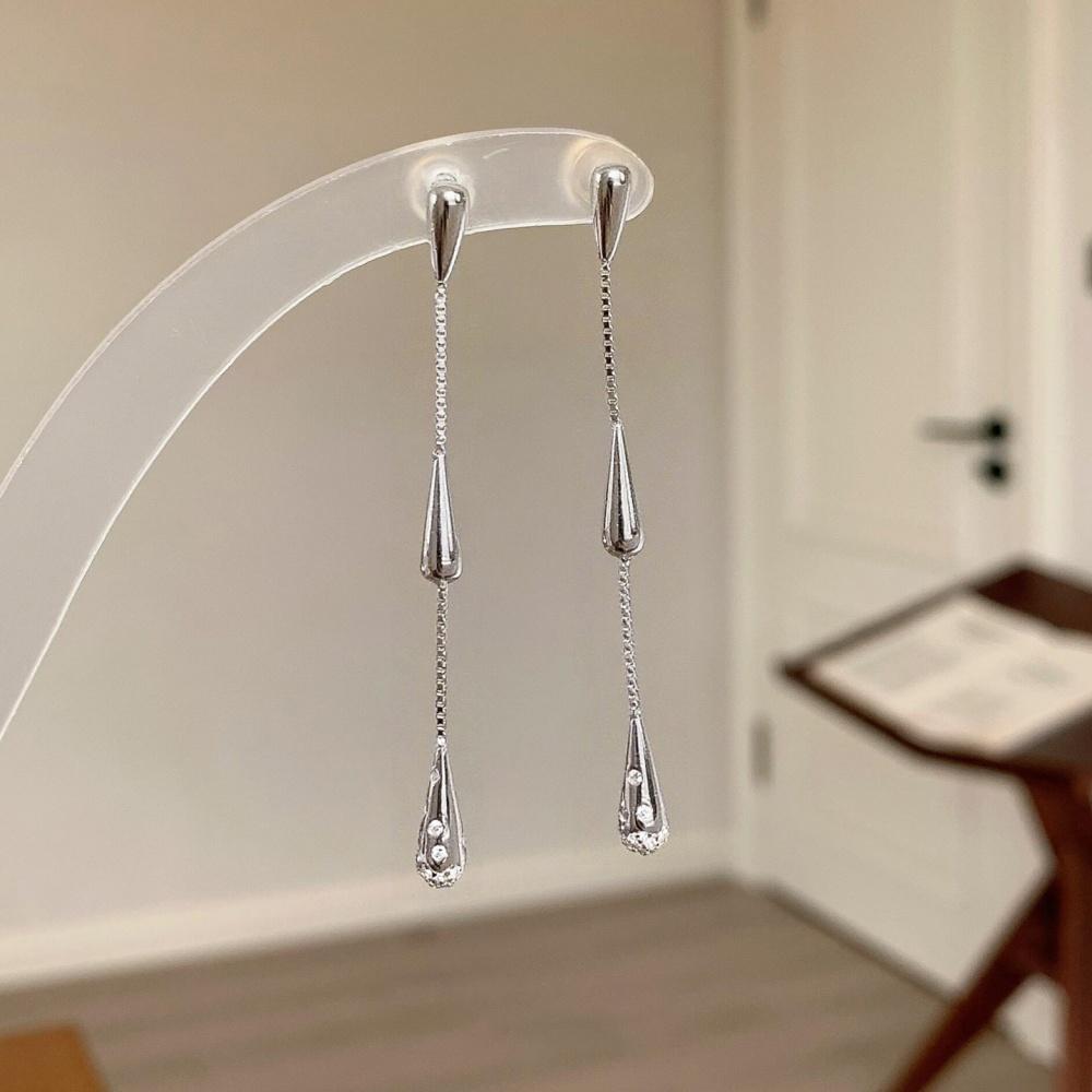 18K Stainless Steel Gold Plated Water Drop Tassel Zircon Earrings Fashion Exquisite Waterproof Earrings Jewelry Gift for Women