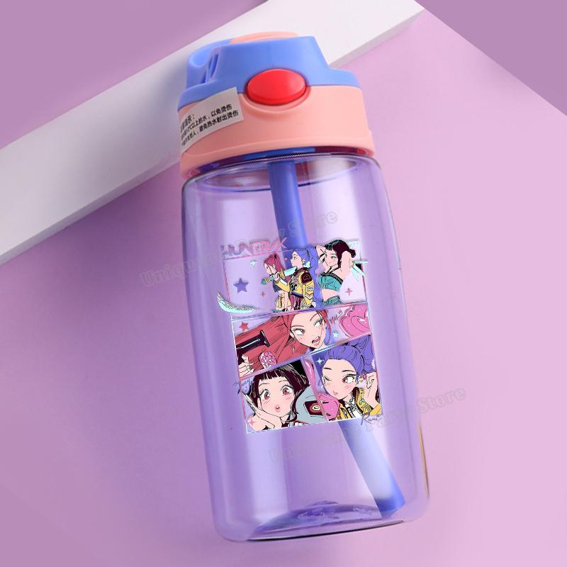 KPop Охотники на демонов Детская бутылка для воды Для улицы Спорт Зои Мира Руми Девочка Стакан с трубочкой Портативная Пластиковая бутылка для напитков Подарок на день рождения