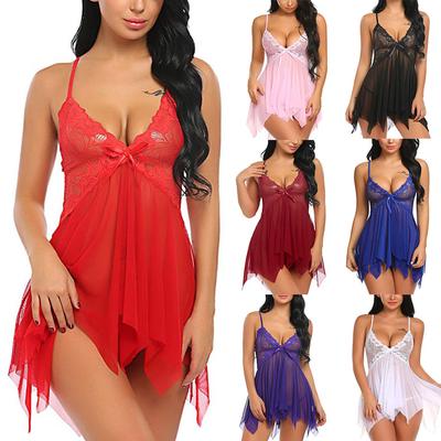Женское нижнее белье Цветочное кружевное белье Babydoll V-образным вырезом для сна Ремешок Сорочка