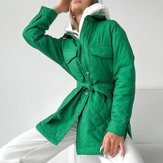 Женское пуховое пальто однотонное с лацканами, утепленное, с поясом, кардиган, сохраняет тепло, однобортное