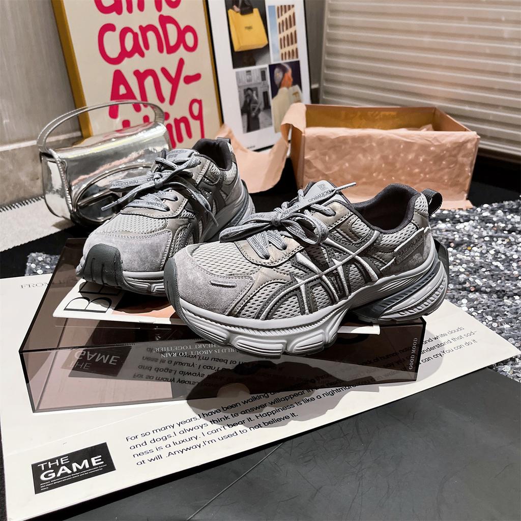 Женские кожаные кроссовки на толстой подошве, новинка 2025 года, сетчатые дышащие и легкие, спортивные и повседневные, универсальные, увеличивающие рост, повседневные туфли для женщин