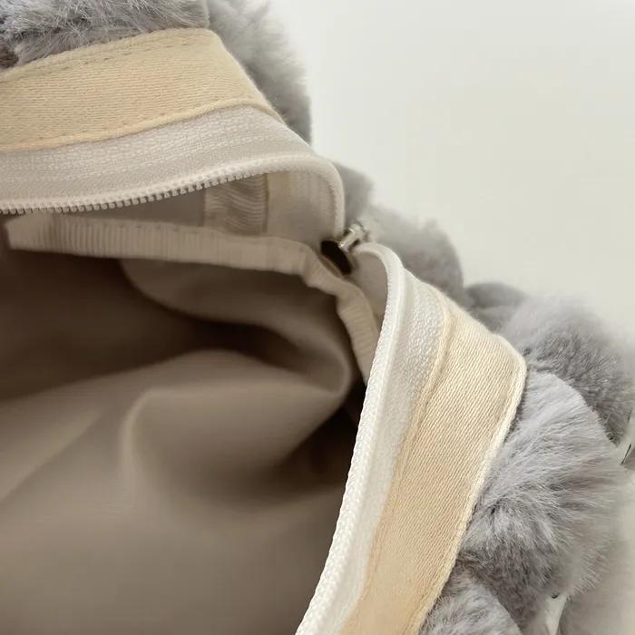 Круглый кошелек-ракушка _ Мех Серый полосатый