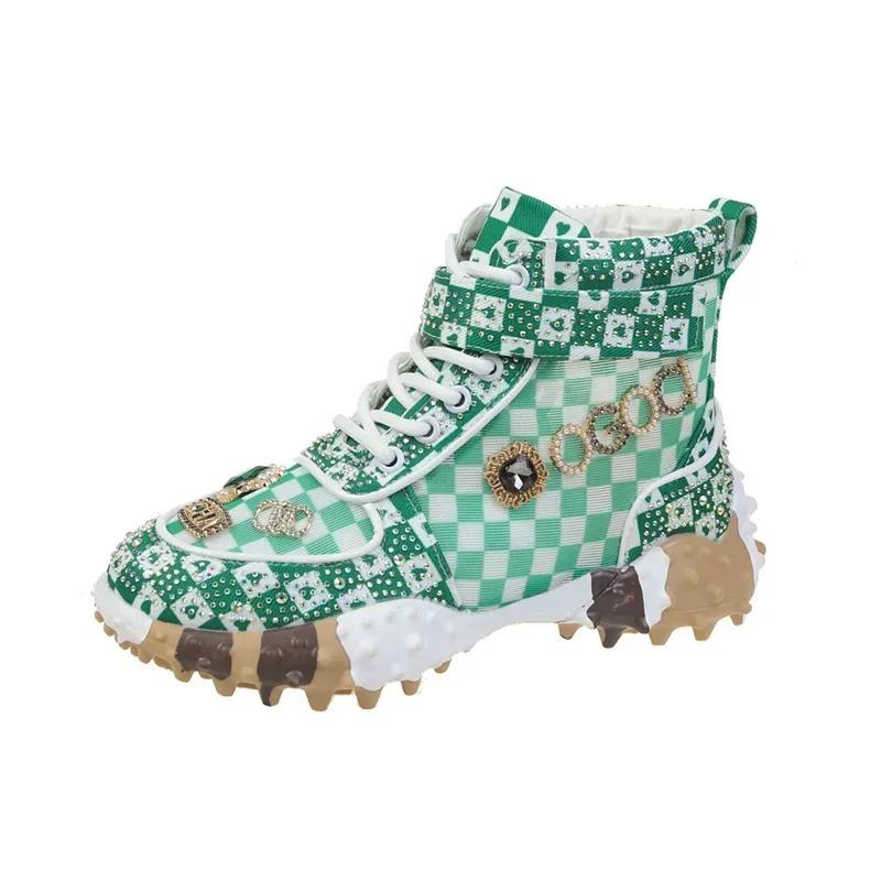Женские короткие ботинки со стразами, новые модные туфли с толстой подошвой из дуриана, нескользящие, повседневные спортивные туфли класса люкс 2024