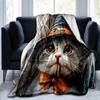 1PC Custom Name Witch Cat Halloween Portrait outdooor Flannel blankets Throw Blanket All-Season Throw Gift Bedspread for Couch, Bed, Camping Holiday B