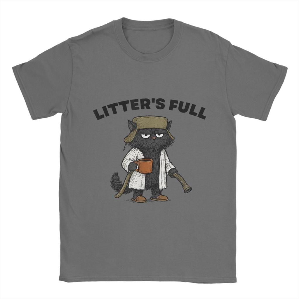 Funny Litters Full Cat Men's T Shirts Vintage Tee Shirt Short Sleeve Round Collar T-Shirts 100% Cotton Summer Tops