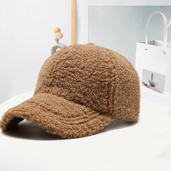 Women Winter Baseball Hat Lambswool Solid Color Long Brim Thermal Insulation Decorative Outdoor