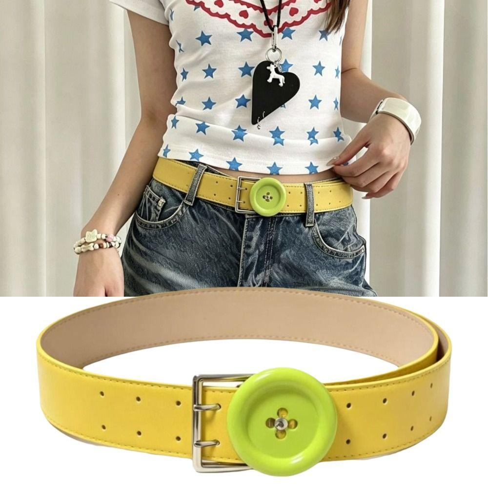 PU Decorative Belt Large Button Decor Button Belt New Fashion Belt Pants Accessory