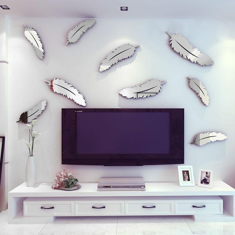 1 компл. 8 шт. серебряное перо 3D зеркальные настенные художественные наклейки наклейка домашняя спальня Фреска Декор