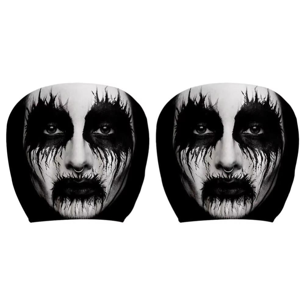 2Pcs Black Car Headrest Cover Scary Face Printing Car Headrest Protector Car Seat Cover  Halloween