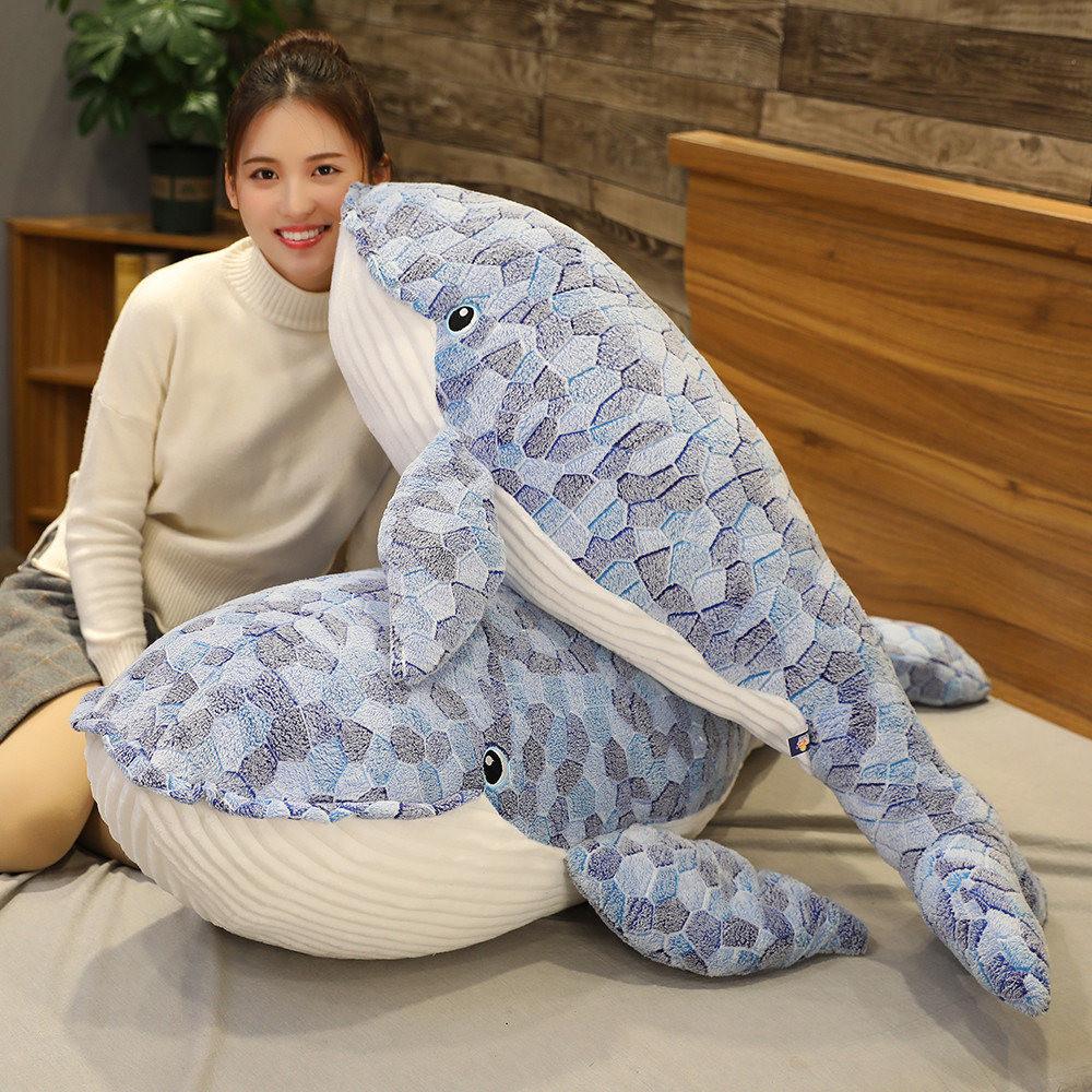 Cozy Large Blue Whale Plush Toy Gentle Cuddle Buddy For Children Relaxation And Fun