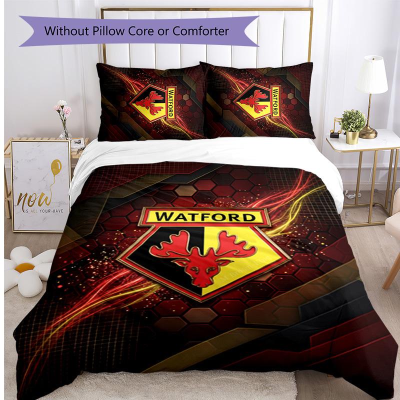 Watford Football Printed 3 Pieces Bedding Set, Comfortable Skin Friendly Bedroom Duvet Cover Set