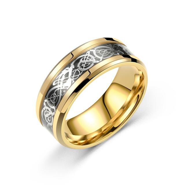 Vintage Viking Celtic Dragon Rings For Men Women Inlay Carbon Fiber Hiphop Men Stainless Steel Rings Wedding Band Jewelry Gifts