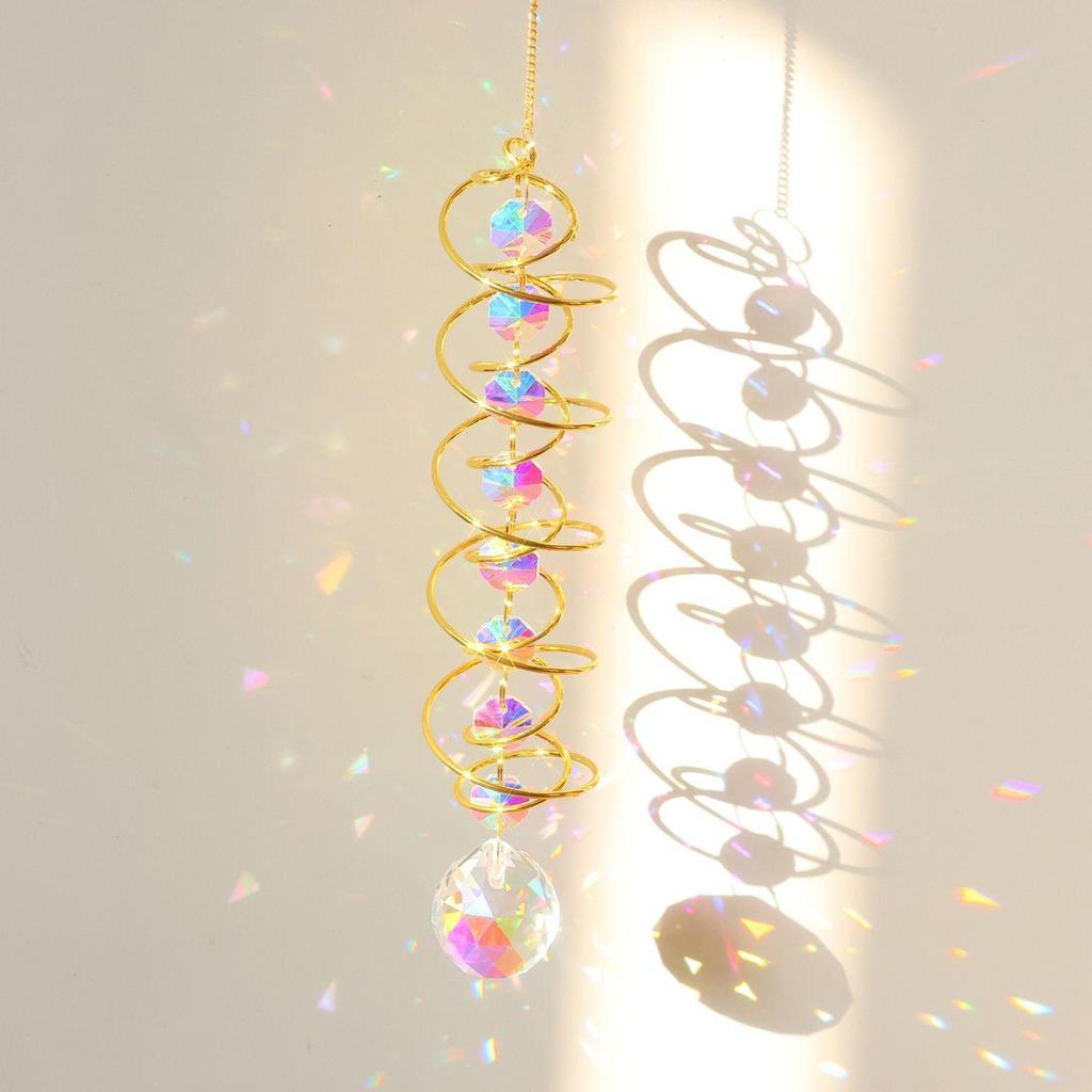 Cross-Border 3D Gazing Ball Spiral Wind Chime with Water Drop Love Crystal Sun Catcher Rainbow Decoration