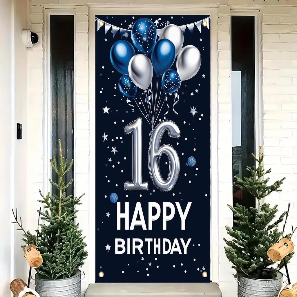 10th Birthday Door Cover Decoration 71 x 35 Inch Blue and Silver Balloon Banner for Tenth Birthday Party Supplies Happy 10 Years Old Photo Booth