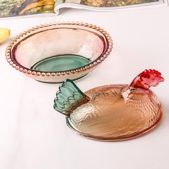 Стеклянная конфетница в форме курицы с крышкой, дизайн животного, блюдо для закусок, десертов, фруктов, салата, домашний декор для столешницы кухни