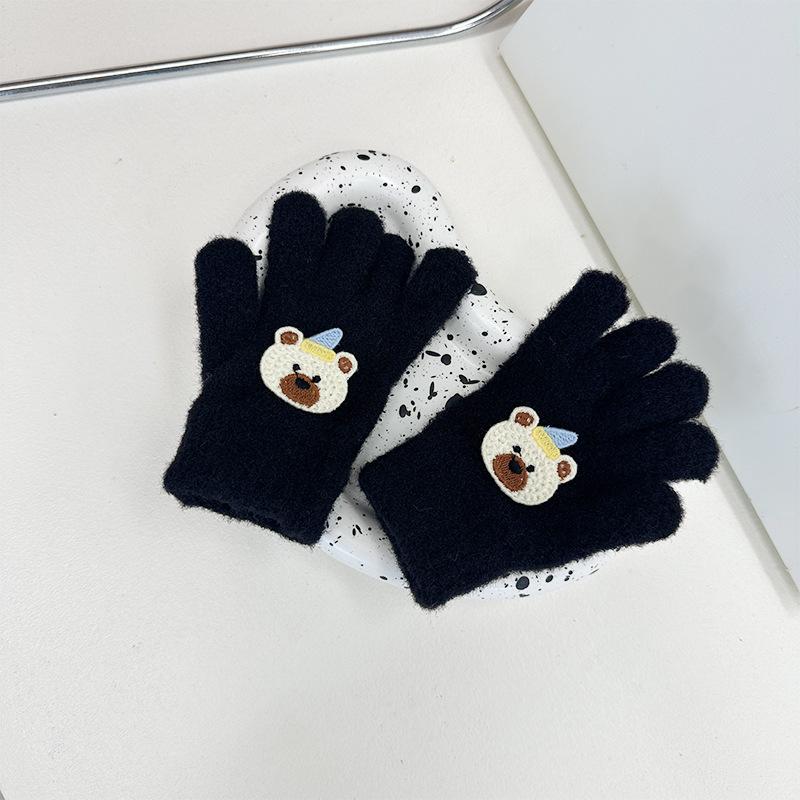 Korean Version of Cartoon Plush Children's Gloves Cute Bear Knitted Five Finger Gloves  Male and Female Baby Writing Finger Gloves
