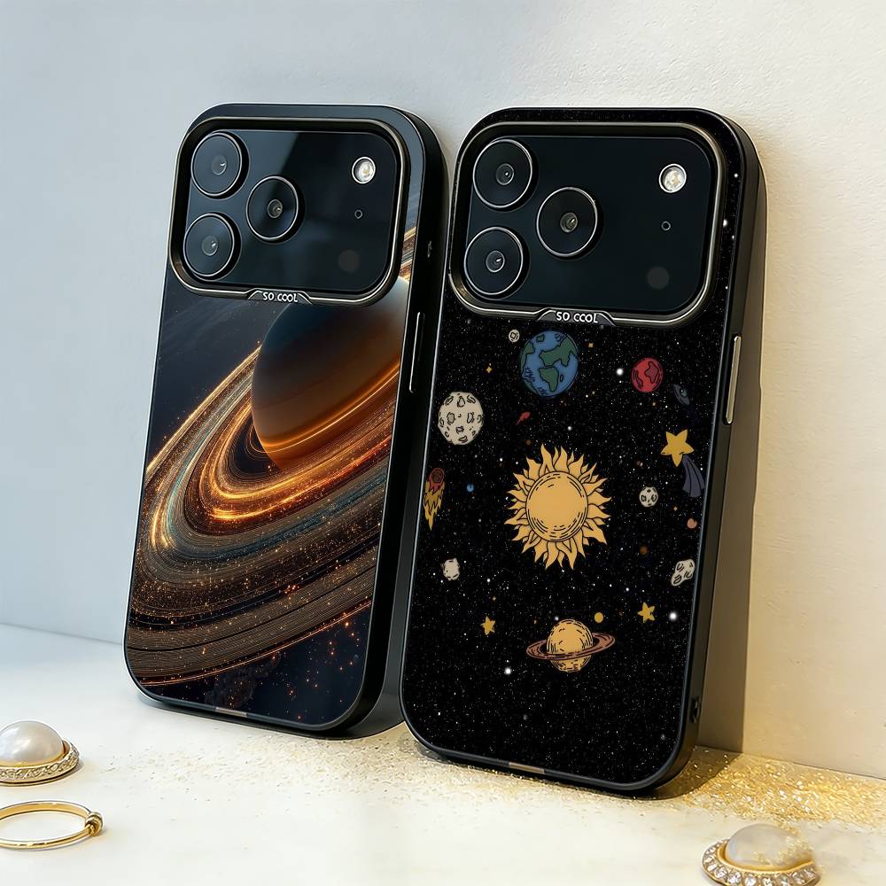 Чехол для телефона "Сатурн и Солнечная система" Для iPhone17,16,15,14,13,12,11,Pro,MAX Серый Матовый Силиконовый Черный Чехол
