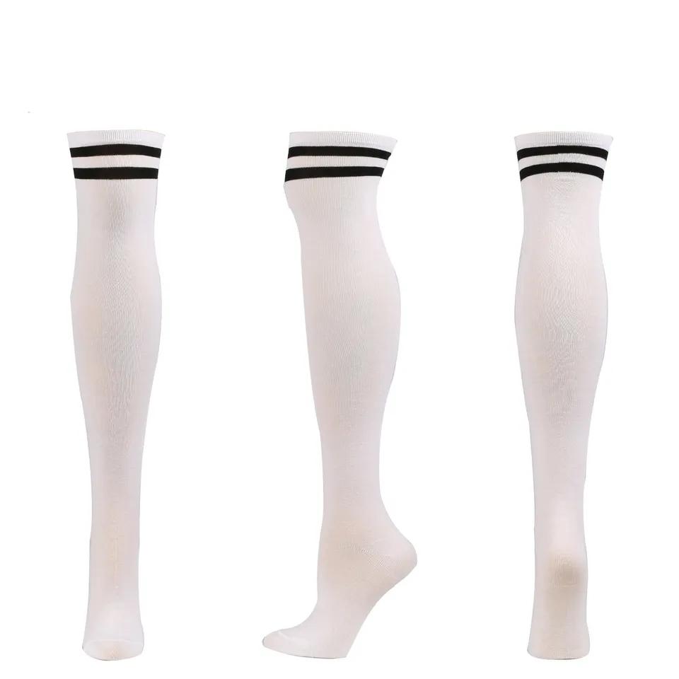 Autumn Winter Solid Color Stripes Print 20 Colors Over Knee Thigh Socks Women Girls