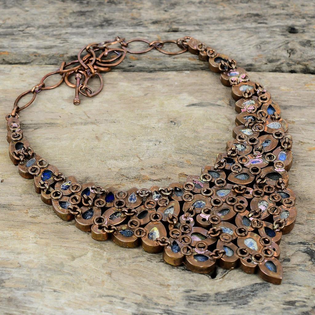 Грубое ожерелье из содалита Ожерелье из гальванизированной меди Ожерелье с регулируемой цепочкой Лазурит Грубое ожерелье из драгоценных камней Медные украшения ручной работы