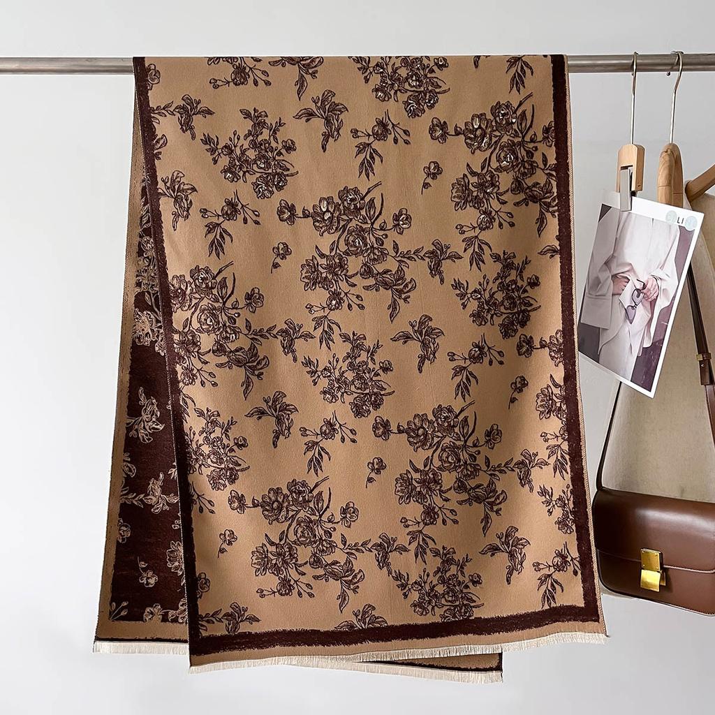 Winter Women's Retro Warm Shawl Elegant Floral Scarf Women Thick Blanket Wrap Tassel Female Long Scarf