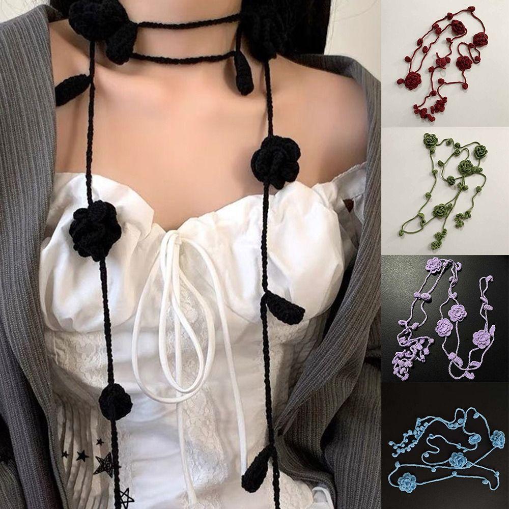 Long Scarf Y2k Rose Necklace Multicolor Rose Scarf Versatile Neck Chain Decoration Girl
