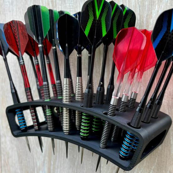 Настенный держатель-подставка для дротиков 3D-печать Стойка-дисплей для дротиков Вмещает 21 дротик со стальным или мягким наконечником Пластиковый органайзер-кэдди для дротиков для игроков в дартс