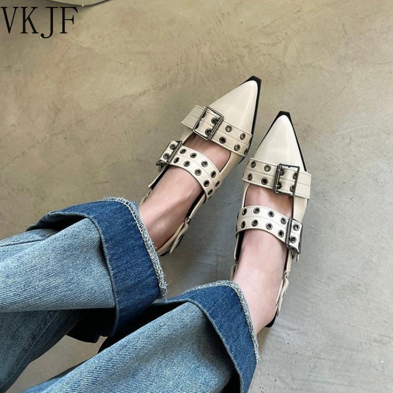 Fashion Pointy Mary Jane Shoes for Women 2025 Summer Model with Skirt Small Leather Shoes Retro Chunky Single Shoes for Women