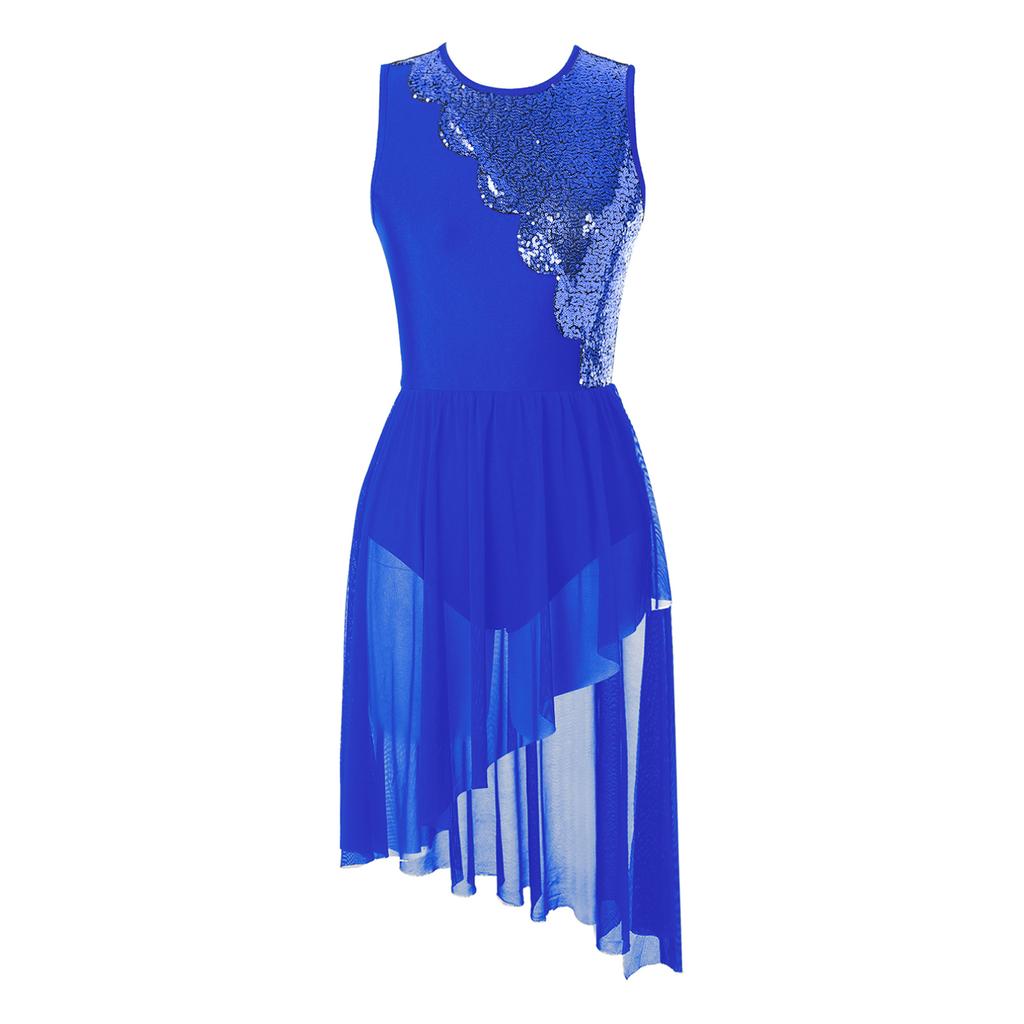 Женское платье для фигурного катания, блестящее трико без рукавов с блестками, балетный костюм, танцевальный костюм