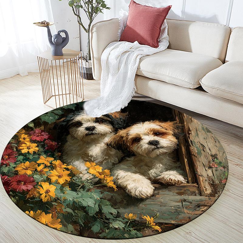 Door Frame Dog,Round Area Rug,Carpet Rug for Living Room Bedroom Sofa Playroom Decor,Non-slip Floor Mat