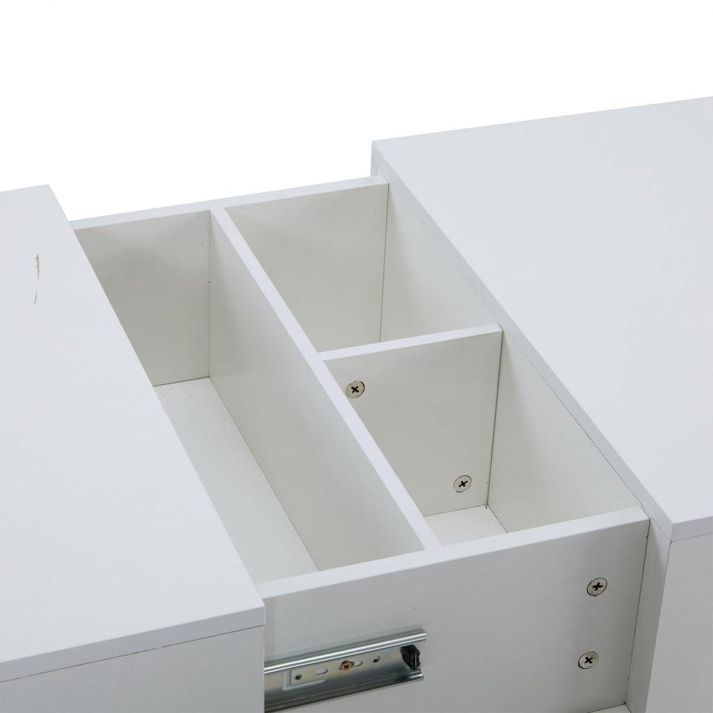 Couchtisch, Moderner Ausziehbar, kreativer Sofatisch Kaffeetisch 4 Schubladen verstecktem Ablagefach, Mitteltisch Wohnzimmer Büro, Weiß