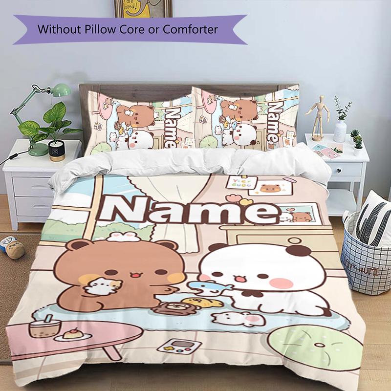 3pcs Yier BuBu Bear1 Cover Set - Personalized Name, HD Printed Bedding with 1 Cover and 2 Pillowcases - Perfect for Home Decor, Easy Care
