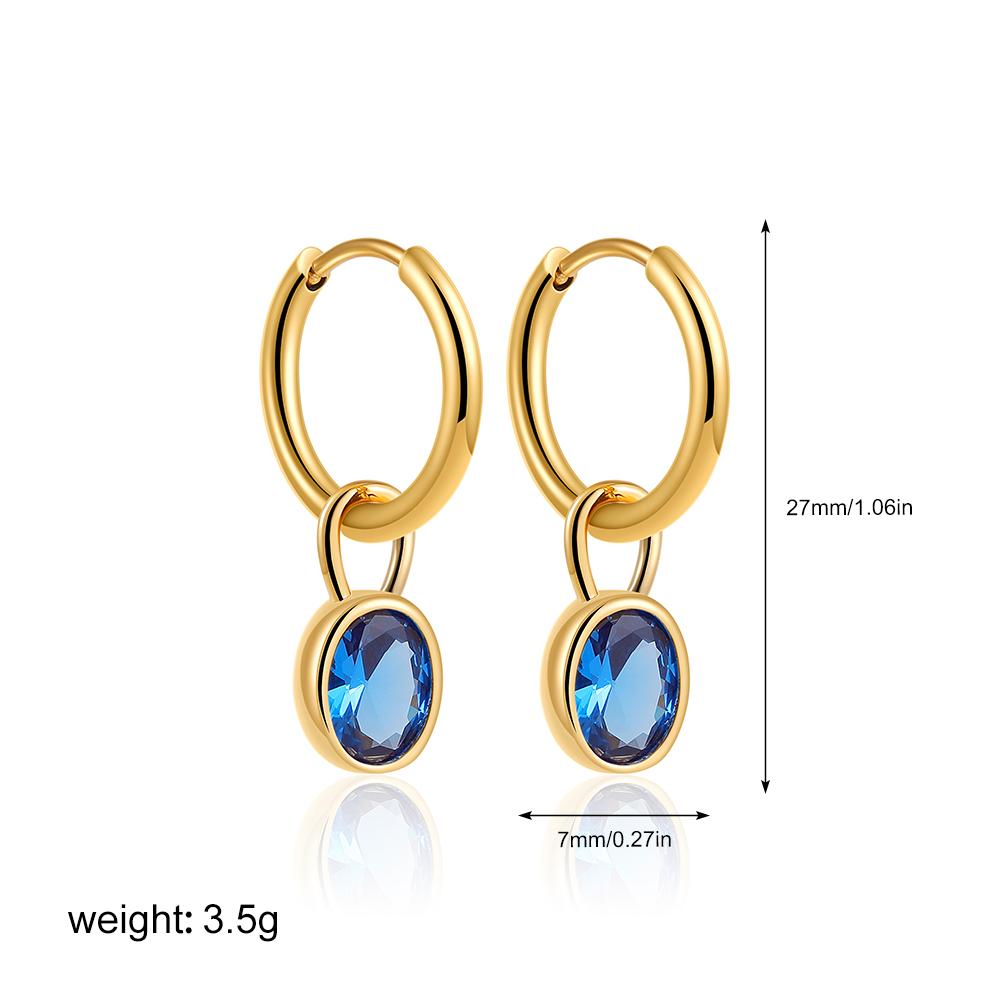 Multicolour Oval CZ Zircon Drop Earrings for Women Gold Plated Stainless Steel Hoop Huggie Earring Trendy Party Jewelry
