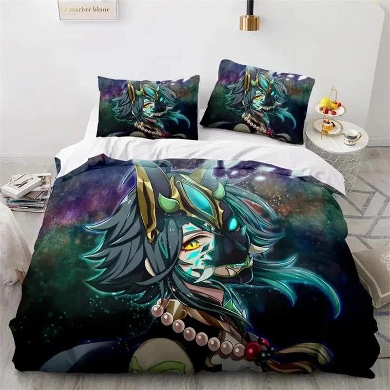 Gaming Genshin Impact Hutao Cosplay 3D NEW Duvet Cover Pillowcase Bedding Set Adult Boy Girl Bedroom Decoration Single Double