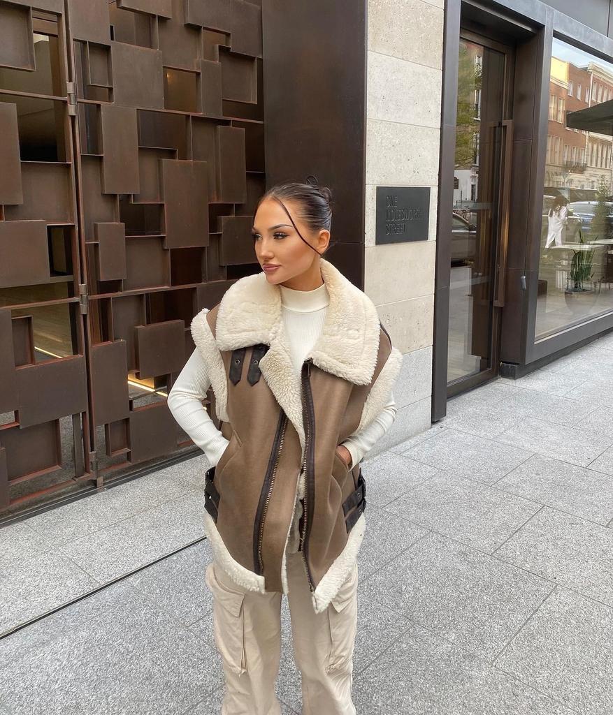 Женский жилет из меха верблюжьей шерсти в европейском стиле, осень 2023 г.