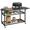 Garden Trolley Barbecue Cart on Casters with Foldable Side Tray, Three Shelves, 133 x 48.5 x 82 cm, Black