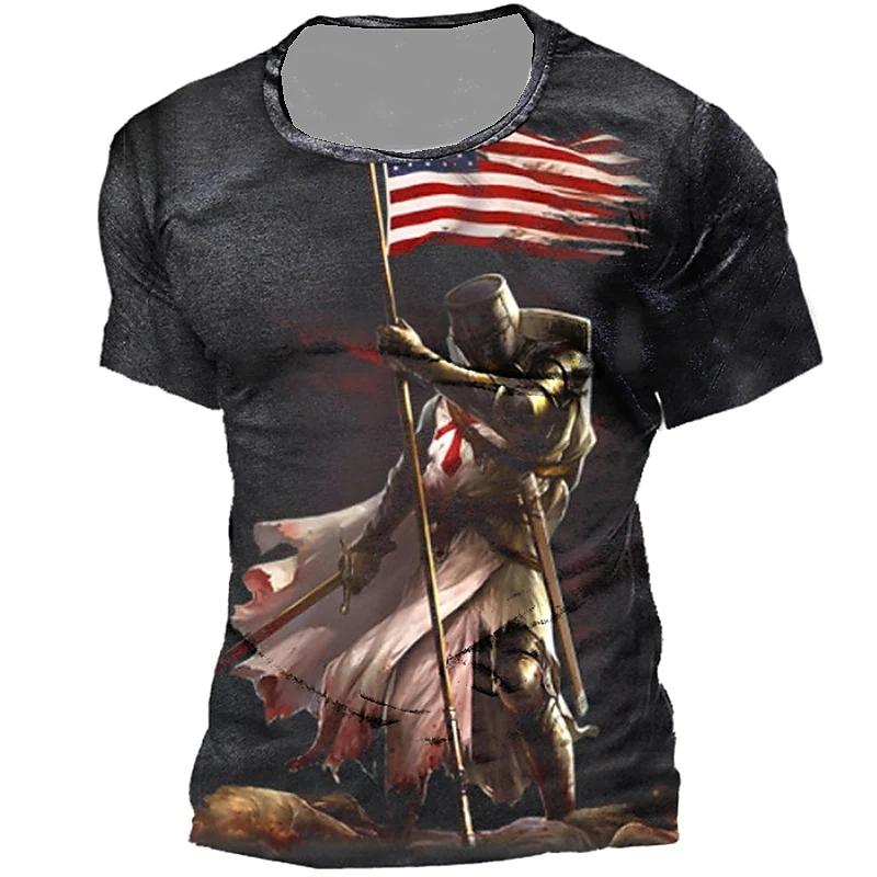Men's T-shirt Casual Cotton Short Sleeve Shirt Temple Crusader Print T Shirt Fashion Vintage Clothing High Quality