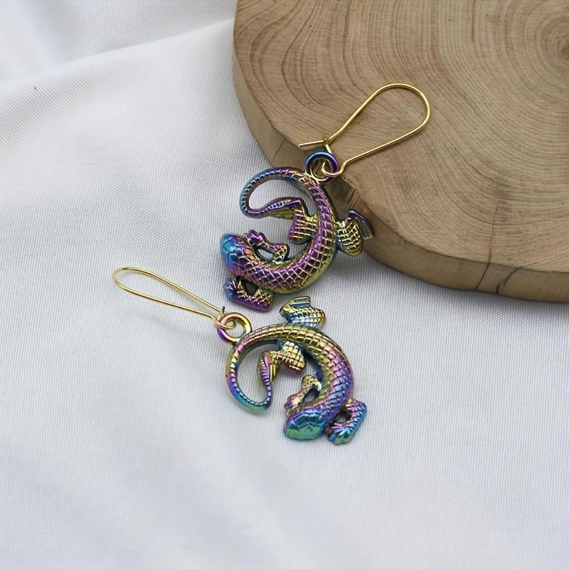 Серьги-подвески с цветным рисунком пентаграммы и крыльев ящерицы в стиле готики и панка из сплава, креативный женский подарок, идеально подходящий для повседневного декора