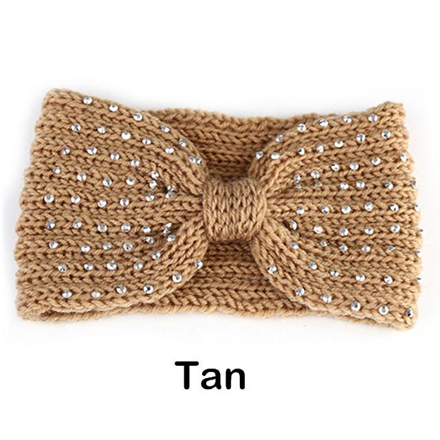Зимние вязаные повязки на голову для женщин. Теплая повязка на голову крючком со стразами. Шерстяные теплые повязки для волос. Широкий головной убор в виде тюрбана. Модные аксессуары для волос.