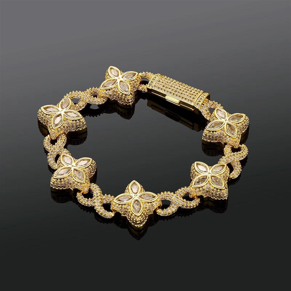 Popular Fashion Exquisite Hip Hop Jewelry Bling CZ Iced Out Four Leaf Clover Infinite Bracelet for Women and Men