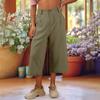 Capris Pants For Women Cotton Linen Casual Summer Straight Wide Leg Loose Drawstring Elastic Waist Cropped Trouser