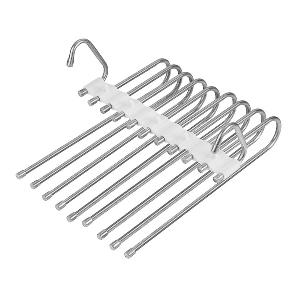 Вешалки для одежды из нержавеющей стали, 9-слойная вешалка для брюк, экономящая место, нескользящий органайзер для шкафа из полипропилена с крючками для брюк и шарфа