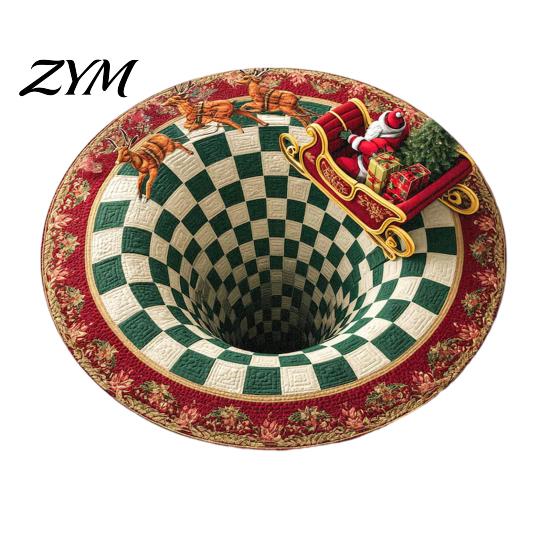 Washable Round Carpet Christmas Rug, 39" Imitation Cashmere Santa Snowflake Pattern, Rug Holiday Area for Home Living Room Bedroom Decor Non Slip