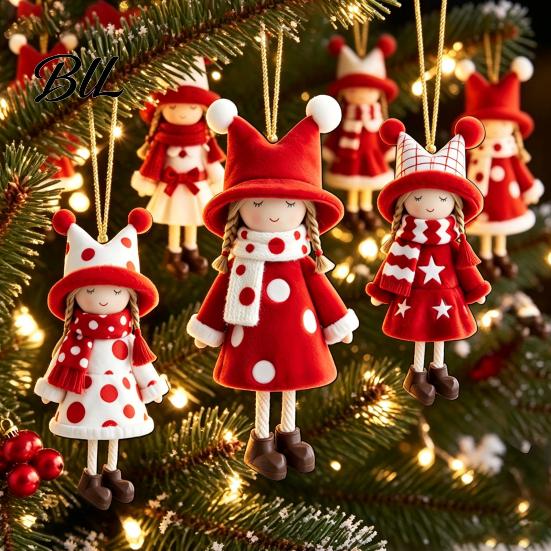 Holiday Home Decor Red And White Doll Hanging Pendants for Christmas Tree, Decorative Wooden Girls Classroom Decorations Ornament, Seasonal