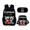Набор из 3 предметов Cuphead Рюкзак Школьные сумки Аниме Сумка через плечо Пенал Кемпинг Сумки для книг для мальчиков и девочек Лучший подарок