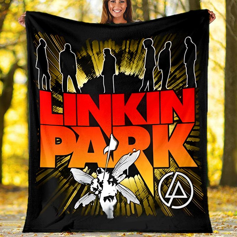 1pc Linkin Park1 Theme Blanket - Digital Print, Polyester, Cozy for All Seasons, Perfect for Outdoor, Camping, and Travel