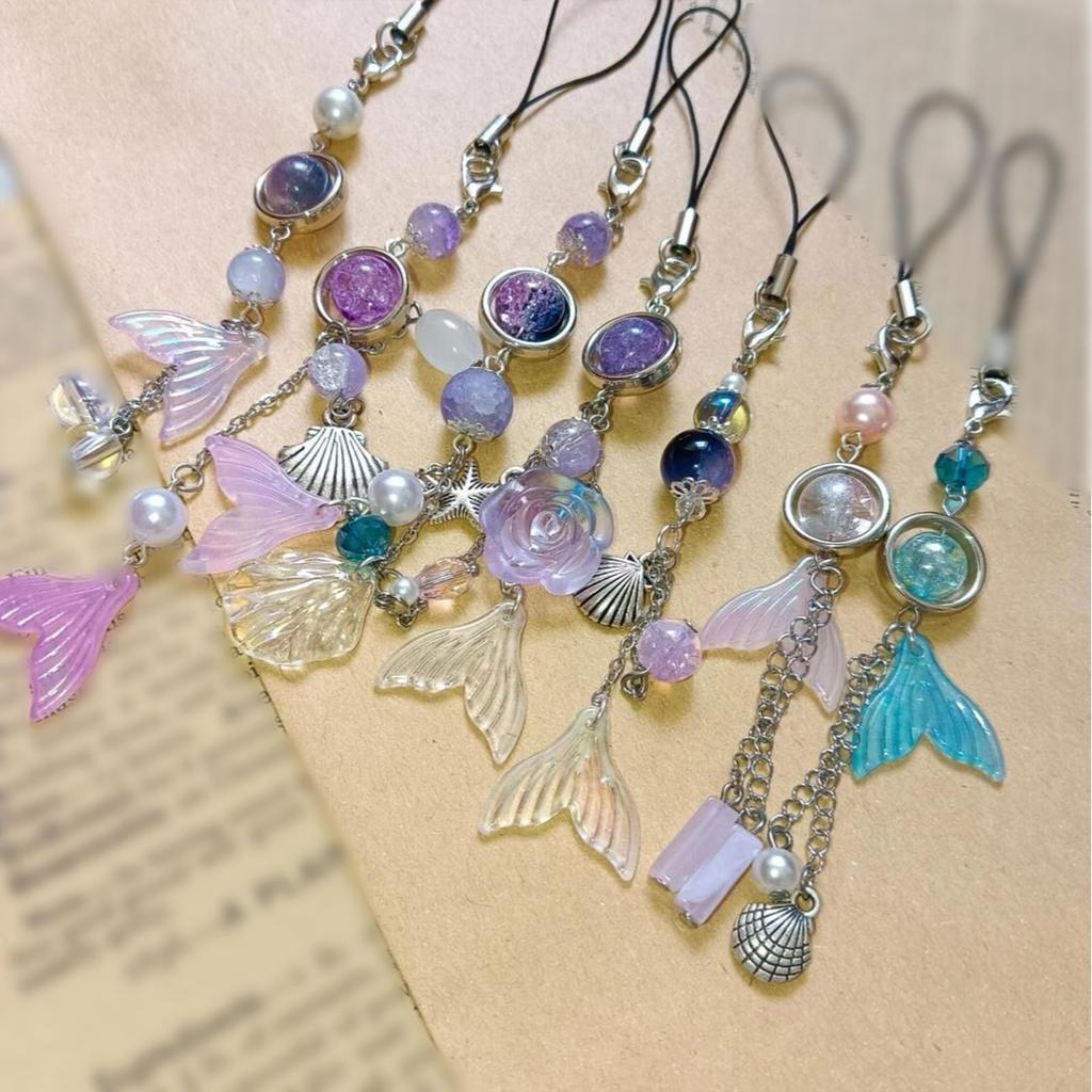 Трендовая цепочка для телефона из бусин ручной работы, универсальный бисерный шнурок для телефона, аксессуар, дизайн «рыбий хвост» для сумок и ключей