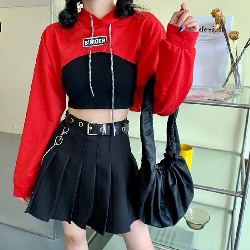 High Waist Shirt Hoodies Women's Hooded Loose Short Cropped Long-sleeved Jazz Blouse Thin Hooded Clothing